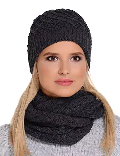 fil'loo CD-055 Cappello + Scaldacollo Set Classico Monocolorato Invernale - Fabbricato in UE