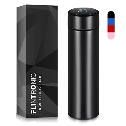 Flintronic Borraccia da 500 ML, Thermos con Tappo di Temperatura a LED
