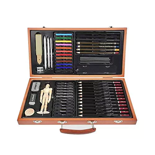 FLOWood Set di Matite di Disegno, 58 Pezzi Arte Set in Scatola di Legno