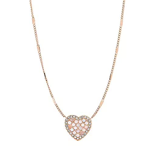 Fossil, Collana con Pendente Brillante Vintage in Tonalità Oro Rosa da Donna