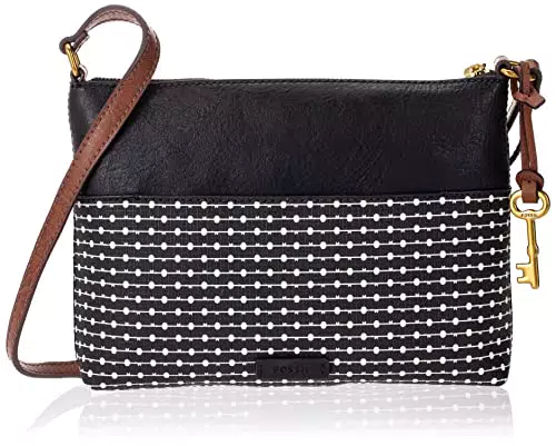 Fossil Fiona Borsa A Tracolla, Donna, Nero/Bianco, 25.1 cm x 4.8 cm x 19 cm