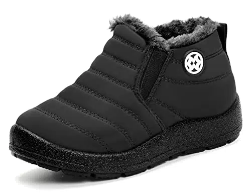 Gaatpot Stivali da Neve Ragazzi Ragazze Scarpe Invernali Bambini Fodera Calda Stivali Piatto Impermeabili Stivaletti Morbide Antiscivolo Nero#3 = 29 CN