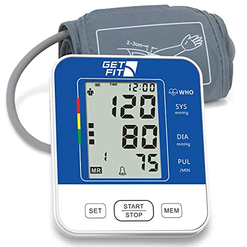 Get Fit Blood Pressure Monitor - Upper Arm Heart Rate Digital Sphygmomanometer - Electronic Reader