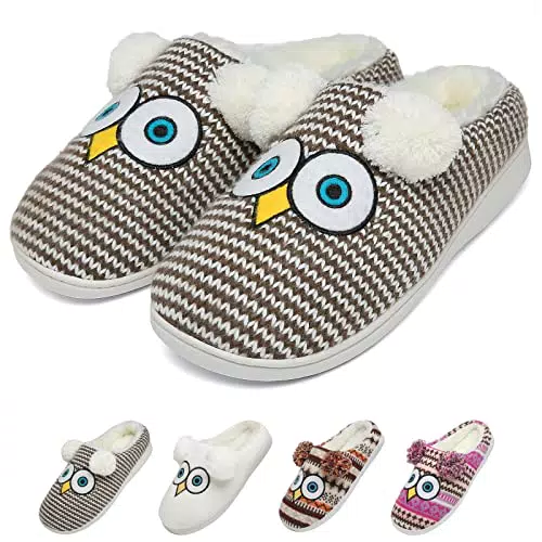 Geweo Pantofole Inverno Uomo Donna Ciabatte Antiscivolo Gufo Cartoon Peluche Calde Comode Morbide Scarpe da Casa Suola Elastica Indossabilearrone 41-