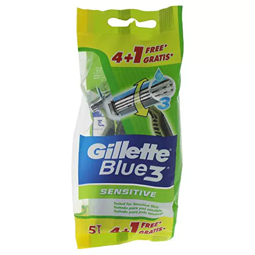 Gillette Blue3 Sensitive, Confezione da 5 Lamette da Barba con 3 Lame a Molla