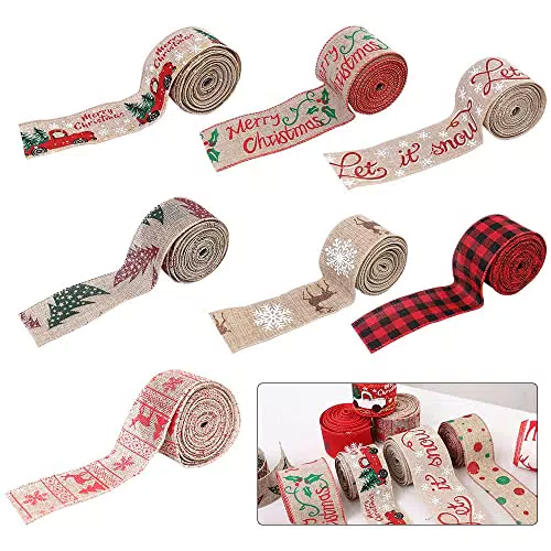 Gobesty Nastro di tela da imballaggio natalizio, 7 rotoli di nastro metallico Decorazione natalizia