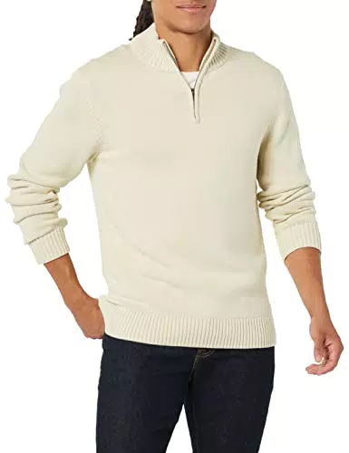 Goodthreads Maglione con Zip Corta in Cotone Morbido, beige, XXL