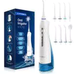 Hangsun Idropulsore Dentale Portatile Capacità 300ml Professionale Idropulsore Orale 3 Modalità 4 Ugelli di Ricambio IPX7 Impermeabile USB Ricaricabile per Cura Famiglia e Cura Dentale