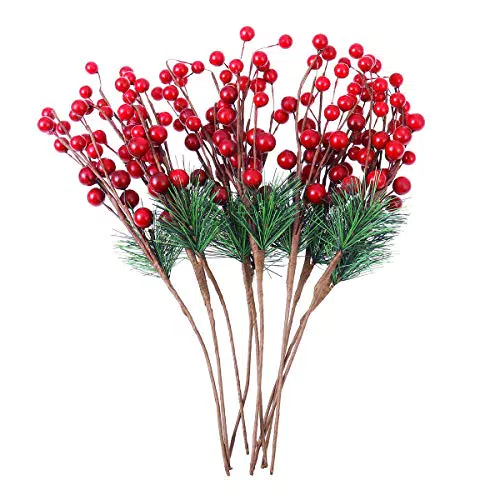 Healifty 10PCS Berry Picks Natale pigne e bacche rosse floreali Pics for Christmas Decorations