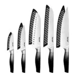 hecef Set di 5 coltelli da cucina nero sfumato, set di coltelli da chef con lama satinata e manico cavo e guaine protettive