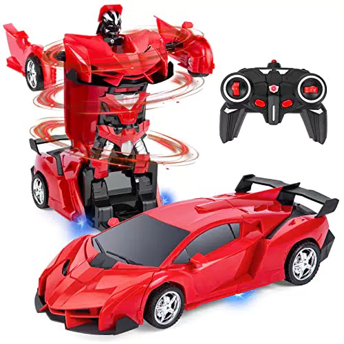Highttoy Macchina Telecomandato Robot, Trasformatore Giocattolo per Bambini 3-12 Anni Auto Radiocomandata Robot Macchinine da Corsa RC 2.4GHz Scala 1:18 Robot Giocattolo per Ragazzi Ragazze Rosso