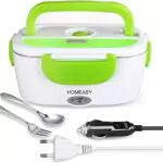 HOMEASY Scaldavivande Elettrico Portatile Portavivande Elettrico in Acciaio Inox per Casa Auto Campeggio Ufficio ECC-Verde