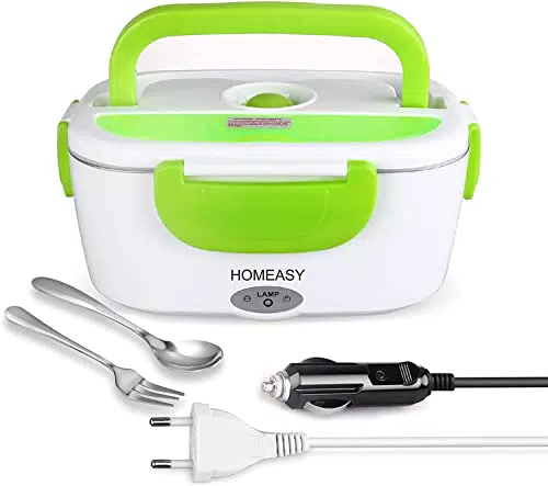 HOMEASY Scaldavivande Elettrico Portatile Portavivande Elettrico in Acciaio Inox per Casa Auto Campeggio Ufficio ECC-Verde