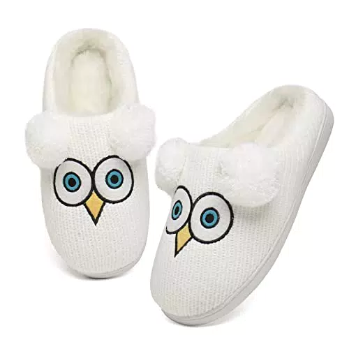 Inverno Pantofole Uomo Donna gufo Scarpe da Casa Peluche Foam Ciabatte Caldo Cotone Scarpe Suola Antiscivolo Interno Esterno bianco 3738