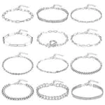 JeweBella 12 Pezzi Cavigliera Donna Argento/Oro Boho Regolabile Cavigliera Bracciale Estate Spiaggia Gioielli Set