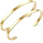 JeweBella 2 Pezzi Bracciale Donna Oro Regolabile Aperto Bracciale Rigidoa Polsino Acciaio Inox Liscio Lucido Amico Amore Gioielli Larghezza: 3.5mm Set Bracciale Oro per Donne Ragazze