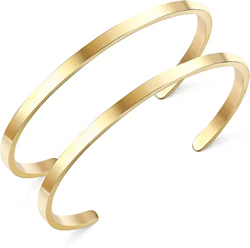 JeweBella 2 Pezzi Bracciale Donna Oro Regolabile Aperto Bracciale Rigidoa Polsino Acciaio Inox Liscio Lucido Amico Amore Gioielli Larghezza: 3.5mm Set Bracciale Oro per Donne Ragazze