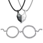 JeweBella 4 Pezzi Collana e Bracciale Magnete per Coppie o Migliori Amici Ti Amo per Coppie Collane Gioielli Collana Cuore e Braccialetto Regalo