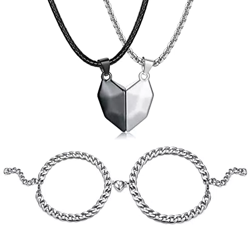 JeweBella 4 Pezzi Collana e Bracciale Magnete per Coppie o Migliori Amici Ti Amo per Coppie Collane Gioielli Collana Cuore e Braccialetto Regalo