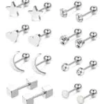 JeweBella 8-12 Paia Piccoli Orecchini Donna Set Acciaio Chirurgico Ipoallergenici Orecchini Cartilagine Helix Tragus Orecchini Stella Luna CZ Orecchini Bilanciere Piercing Orecchio per Donna Uomo