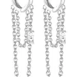 JeweBella Orecchini Cerchio Donna Argento 925 Sterling con Catena Orecchini Anallergici Orecchini Pendenti Lungo Catena Orecchini Cartilagine Helix Huggie Orecchini Per Donna Argento/Oro