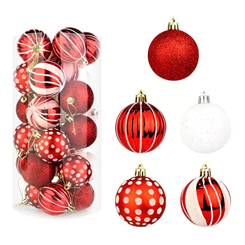 JOPHEK Set di 30 Palline di Natale, rosso/bianco