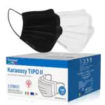 KARAEASY Mascherine chirurgiche Certificate Dispositivo Medico Tipo II BFE 98% Certificate Mascherina Box 50 Nere + 50 Bianco