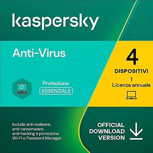 Kaspersky Anti-Virus 2022, 4 Dispositivi, 1 Anno, PC