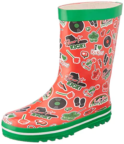 Kickers KICKRAINtivali in Gomma Unisex-Bambini, Rosso Stampato