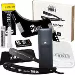 Kit per la rasatura - Lama intercambiabile da barbiere + 40 lame doppie + panno + stick di allume + custodia + telo da barba + asciugamano da barba + pettine per stencil