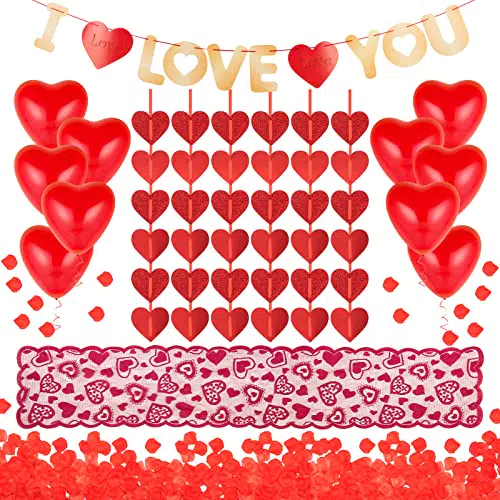 Kit Romantico Decorazioni, Petali di Rosa Rossa, Palloncini a Cuore Rossi