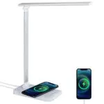 Lampada da Scrivania a LED con Ricarica Wireless e Porta di USBampada da Tavolo Pieghevole per Protezione Degli Occhi per Comodino