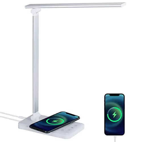 Lampada da Scrivania a LED con Ricarica Wireless e Porta di USBampada da Tavolo Pieghevole per Protezione Degli Occhi per Comodino