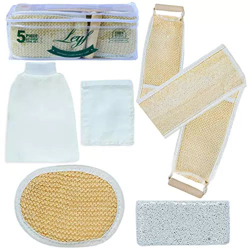 LEYF Set bagno peeling e pulizia corpo 5 in 1 / 100% naturale e di alta qualità / Spugna di Luffa