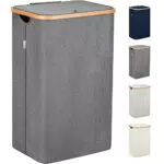Lonbet - Cesto Portabiancheria Sporca per Bagno Grigio - XL 100 L - Cesta Portabiancheria in Bambú con Coperchio - Porta Biancheria Sporca con Manici - Cesto Panni Sporchi