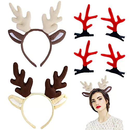 LOPKJ Fascia Per Capelli Con Corna Di Renna 6 Pacchi Fascia Per Capelli Con Corna Di Renna Cerchietto Renna Cerchietti Natalizi Per Capelli A Forma Di Corna Per La Festa Di Natale Headband Natale