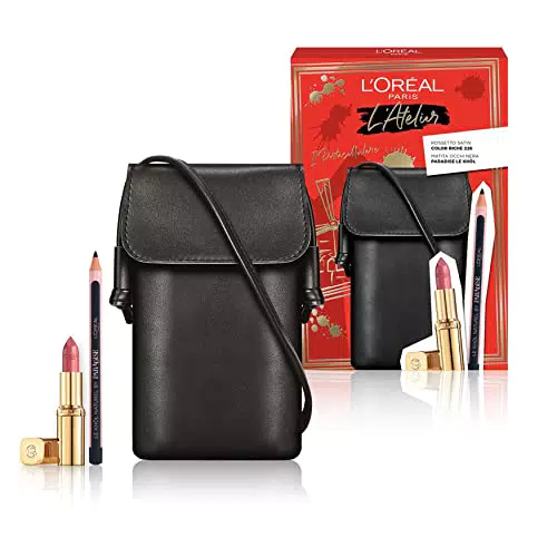 L'Orèal Paris, Borsino con Rossetto Satin Color Riche 226 Rose Glacé e Matita Nera Le Khôl Naturel Paradise