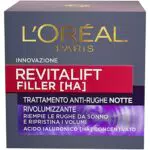 L'Oréal Paris Crema Viso Notte Revitalift Filler, Azione Antirughe Rivolumizzante con Acido Ialuronico Concentrato