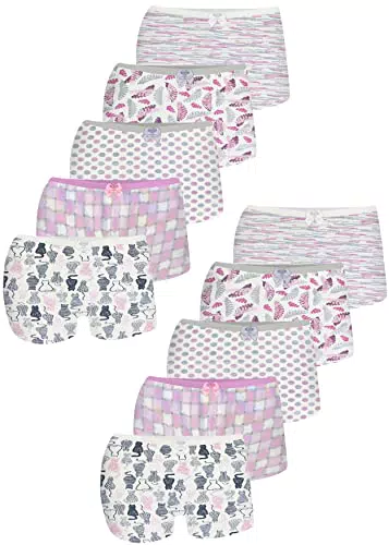 LOREZA 10 Mutandine da Bambina in Cotone - Modello Boxer - Stile Hipster - (92-98