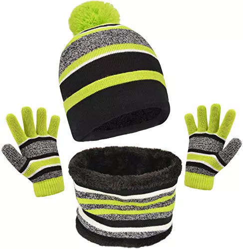Maylisacc Set di Berretto Guanti e Sciarpe Lavorato a Maglia Bambini Caldiet Berretto Scaldacollo Guanto Invernale con Fodera in Pile Cappello Snood e Guanti Ragazzi