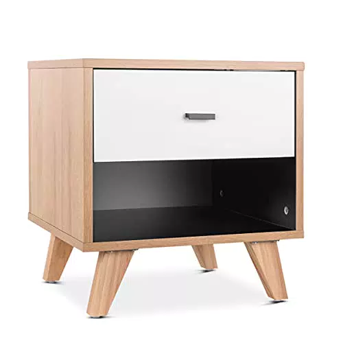 Mc HAUS Sansa - Comodino bianco con 1 cassetto, in legno MDF