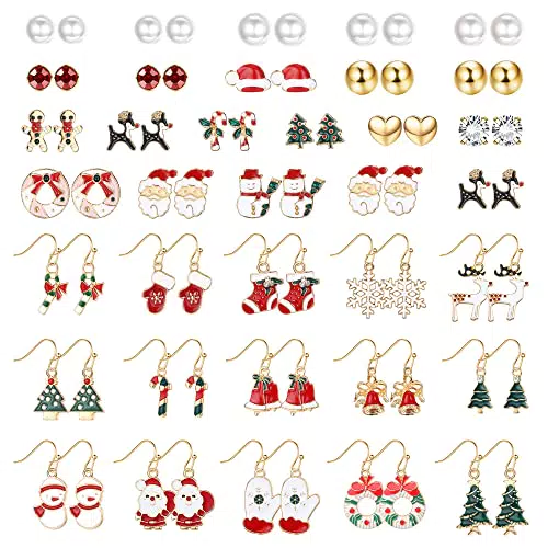 MILACOLATO 36 Pai Orecchini Donna Orecchini di Vacanza Goccia di Natale Pendolo Orecchini Set Albero di Natale Elk Snowman Santa Hook Orecchini Carino Festa di Natale Gioielli Regali