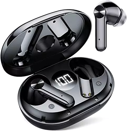 MPWHYL Cuffie Wireless, Bluetoth 5.1 Auricolari Senza Fili ENC 4 Micini Cassa di Ricarica Compatta con Display a LED，IPX7 Impermeabile