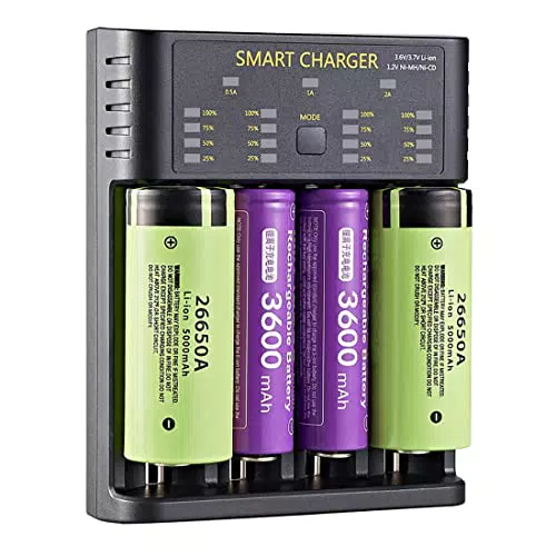 NEVYTOL Carica Batterie Ricaricabili, 4 Slots Caricabatterie Pile Ricaricabili