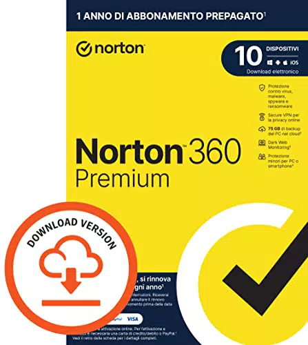 Norton 360 Premium 2024, Antivirus per 10 dispositivi, chiave di attivazione