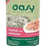 Oasy Specialità Naturale - Tonno con Salmone - Umido per Gatti in Busta 70 Gr