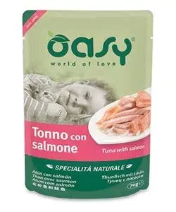 Oasy Specialità Naturale - Tonno con Salmone - Umido per Gatti in Busta 70 Gr