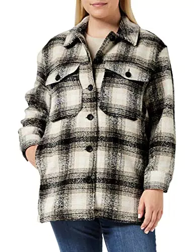 Only ONLALLISON Check Wool Shacket CC Otw Camicia, Pumice Stone/Checks: Nero
