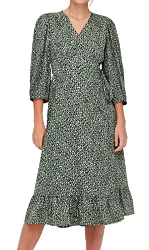 Only ONLOLIVIA 3/4 Wrap Midi Dress Wvn Vestito, Balsamo Verde