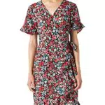 Only Onlolivia S/S Wrap Dress Wvn Noos Vestito, Black Multicolore